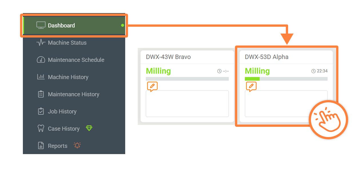 Tap or click the relevant DWX panel on the dashboard.