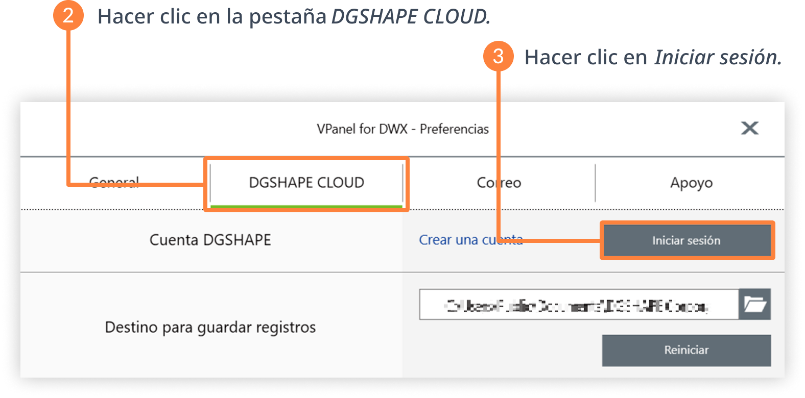 2.Haga clic en la pestaña « DGSHAPE CLOUD ». 3.Haga clic en « Iniciar sesión ».
