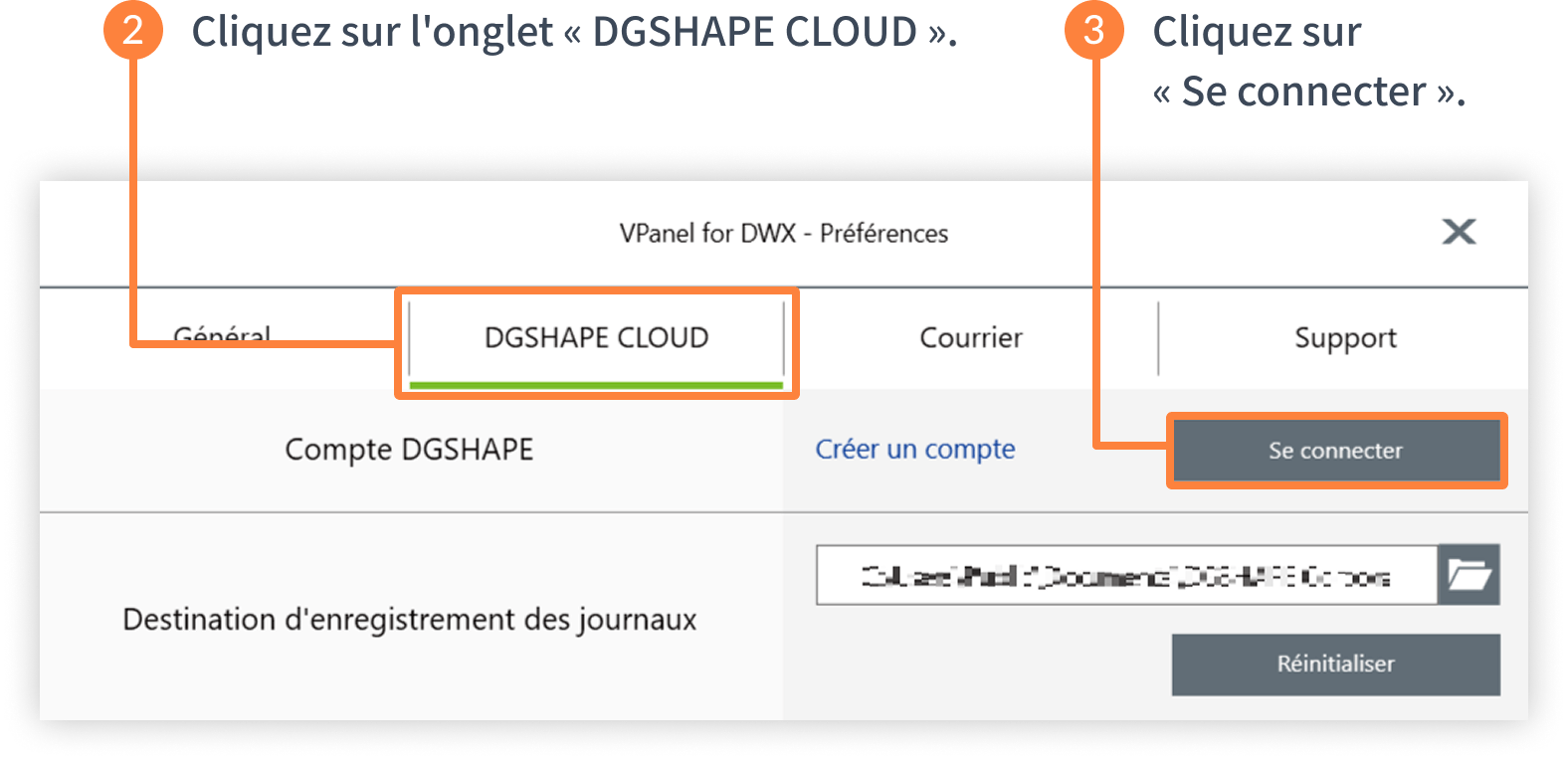2.Cliquez sur l’onglet « DGSHAPE CLOUD ». 3.Cliquez sur « Se connecter ».